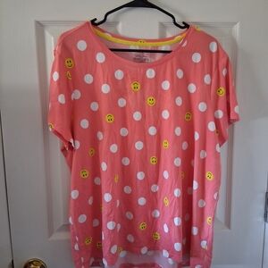 Sweet Threads Coral Polka Dot Smiley Tee